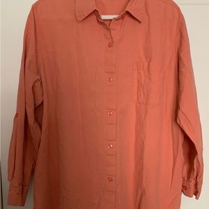 Peach Liz Baker Long Sleeve Button Down Blouse Cotton